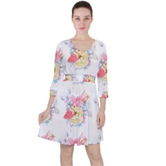 Flamingos Quarter Sleeve Ruffle Waist Dress by Sparkle