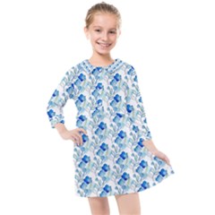 Flowers Pattern Kids  Quarter Sleeve Shirt Dress by Sparkle