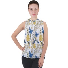 Birds Pattern Mock Neck Chiffon Sleeveless Top by Sparkle