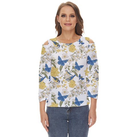 Birds Pattern Cut Out Wide Sleeve Top by Sparkle