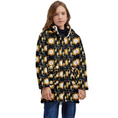 Flowers Pattern Kid s Hooded Longline Puffer Jacket by Sparkle