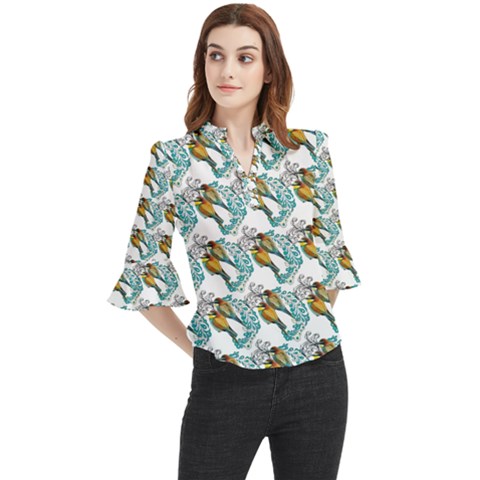 Birds Loose Horn Sleeve Chiffon Blouse by Sparkle