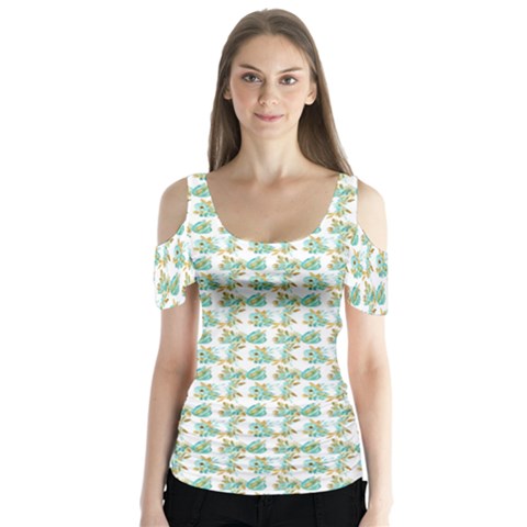 Flowers Pattern Butterfly Sleeve Cutout Tee  by Sparkle