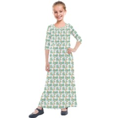 Flowers Pattern Kids  Quarter Sleeve Maxi Dress by Sparkle