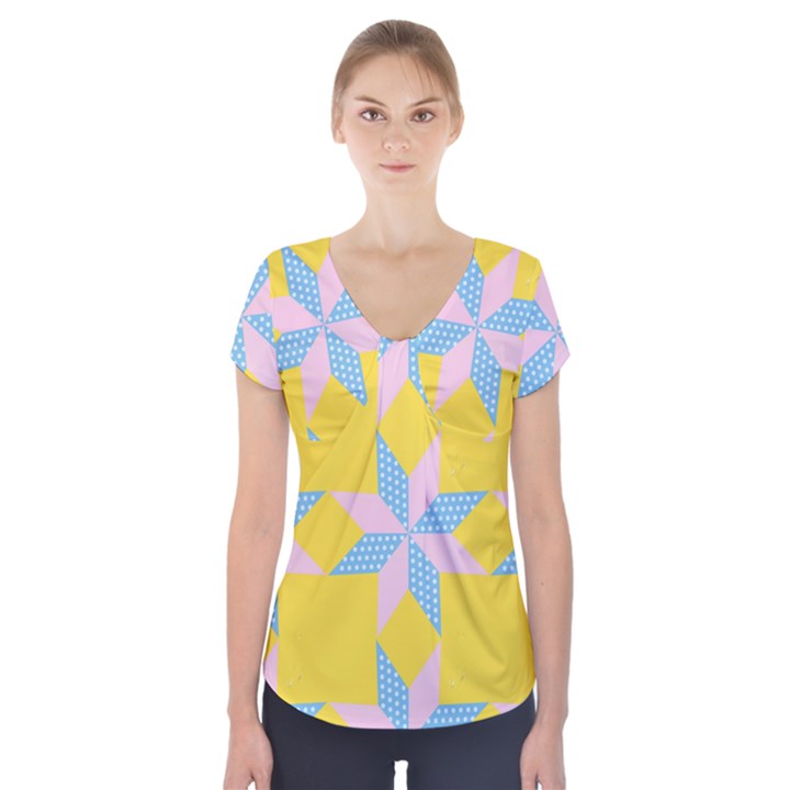 Geometry Short Sleeve Front Detail Top