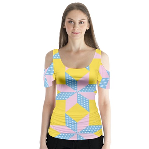 Geometry Butterfly Sleeve Cutout Tee  by Sparkle