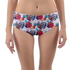 Flowers Diamonds Pattern Reversible Mid-waist Bikini Bottoms by Sparkle