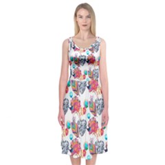 Flowers Diamonds Pattern Midi Sleeveless Dress by Sparkle