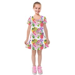 Bunch Of Flowers Kids  Short Sleeve Velvet Dress by Sparkle