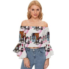 Modern Art Off Shoulder Flutter Bell Sleeve Top by Sparkle