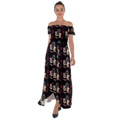 Cat Pattern Off Shoulder Open Front Chiffon Dress by Sparkle