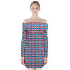 Dots On Dots Long Sleeve Off Shoulder Dress