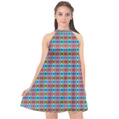 Dots On Dots Halter Neckline Chiffon Dress  by Thespacecampers