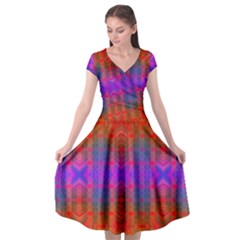 Electric Sunset Cap Sleeve Wrap Front Dress