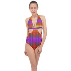 Electric Sunset Halter Front Plunge Swimsuit