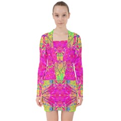 Kaleidoscopic Fun V-neck Bodycon Long Sleeve Dress by Thespacecampers