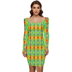 Neon Angles Women Long Sleeve Ruched Stretch Jersey Dress by Thespacecampers