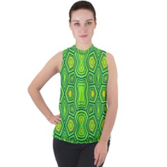 Abstract Pattern Geometric Backgrounds  Mock Neck Chiffon Sleeveless Top by Eskimos