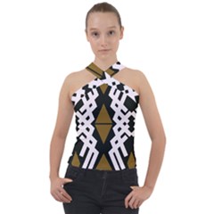 Abstract Pattern Geometric Backgrounds  Cross Neck Velour Top by Eskimos