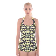 Abstract Pattern Geometric Backgrounds Boyleg Halter Swimsuit  by Eskimos