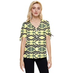 Abstract Pattern Geometric Backgrounds Bow Sleeve Button Up Top by Eskimos