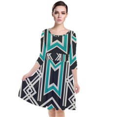 Abstract Pattern Geometric Backgrounds  Quarter Sleeve Waist Band Dress by Eskimos