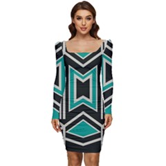Abstract Pattern Geometric Backgrounds  Women Long Sleeve Ruched Stretch Jersey Dress