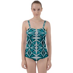 Abstract Pattern Geometric Backgrounds  Twist Front Tankini Set by Eskimos