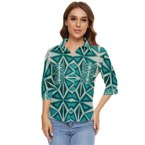 Abstract Pattern Geometric Backgrounds  Women s Quarter Sleeve Pocket Shirt by Eskimos