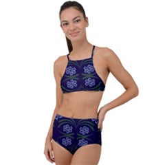 Folk Flowers Print Floral Pattern Ethnic Art High Waist Tankini Set