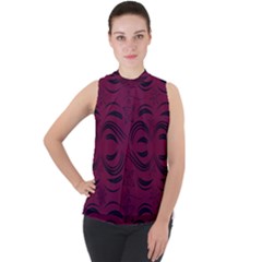 Folk Flowers Print Floral Pattern Ethnic Art Mock Neck Chiffon Sleeveless Top by Eskimos