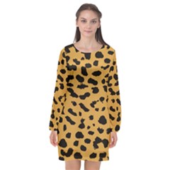 Animal Print - Leopard Jaguar Dots Long Sleeve Chiffon Shift Dress  by ConteMonfrey