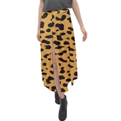 Animal Print - Leopard Jaguar Dots Velour Split Maxi Skirt by ConteMonfrey