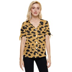 Animal Print - Leopard Jaguar Dots Bow Sleeve Button Up Top