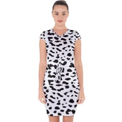 Black And White Leopard Dots Jaguar Capsleeve Drawstring Dress  by ConteMonfrey