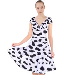 Black And White Leopard Dots Jaguar Cap Sleeve Front Wrap Midi Dress by ConteMonfrey