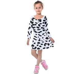 Black And White Leopard Dots Jaguar Kids  Long Sleeve Velvet Dress by ConteMonfrey