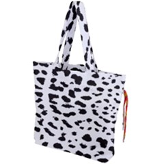 Black And White Leopard Dots Jaguar Drawstring Tote Bag by ConteMonfrey