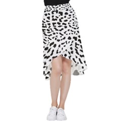 Black And White Leopard Dots Jaguar Frill Hi Low Chiffon Skirt by ConteMonfrey