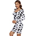 Black and white Leopard dots Jaguar Women Long Sleeve Ruched Stretch Jersey Dress View3