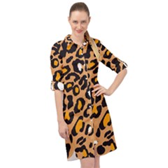Leopard Jaguar Dots Long Sleeve Mini Shirt Dress