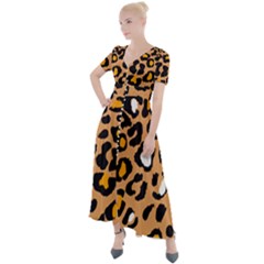 Leopard Jaguar Dots Button Up Short Sleeve Maxi Dress