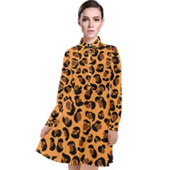 Orange Leopard Jaguar Dots Long Sleeve Chiffon Shirt Dress by ConteMonfrey
