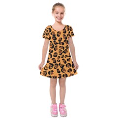 Orange Leopard Jaguar Dots Kids  Short Sleeve Velvet Dress by ConteMonfrey