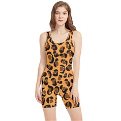 Orange Leopard Jaguar Dots Women s Wrestling Singlet by ConteMonfrey