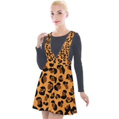 Orange Leopard Jaguar Dots Plunge Pinafore Velour Dress by ConteMonfrey