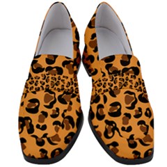 Orange Leopard Jaguar Dots Women s Chunky Heel Loafers