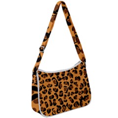 Orange Leopard Jaguar Dots Zip Up Shoulder Bag