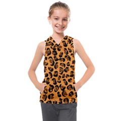 Orange Leopard Jaguar Dots Kids  Sleeveless Hoodie by ConteMonfrey