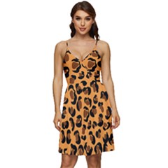 Orange Leopard Jaguar Dots V-neck Pocket Summer Dress 